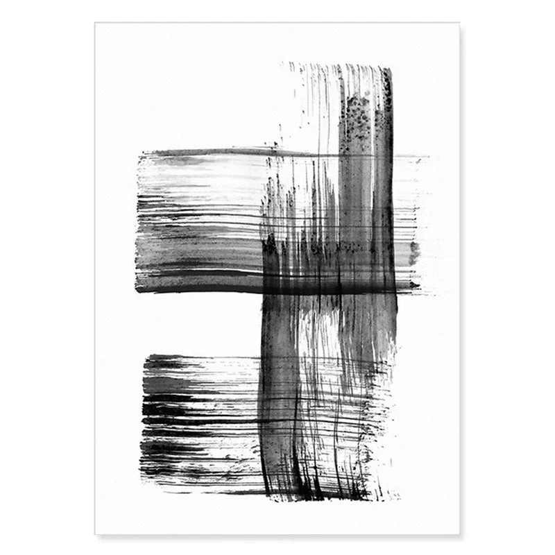 Black White Wall Art Minimalist Abstract Ink Brush Strokes Fine Art Canvas Prints Posters Pictures For Living Room Home Office Art Decor | Bowlift