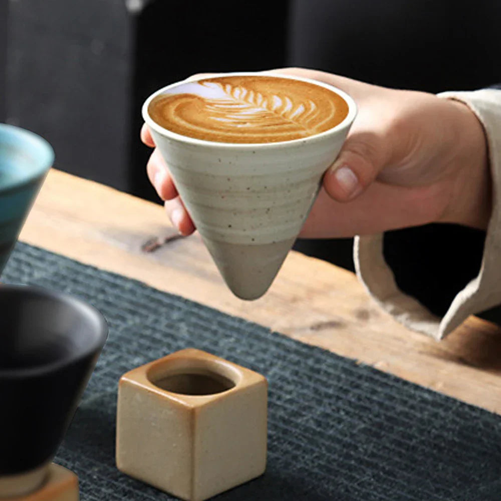 BowLift | Japanese coffee cup with saucer, 1 piece, retro ceramic tea cup, mug, latte, espresso, pull0, flower cappuccino, new ceramic cup, 100 ml/3.5 oz