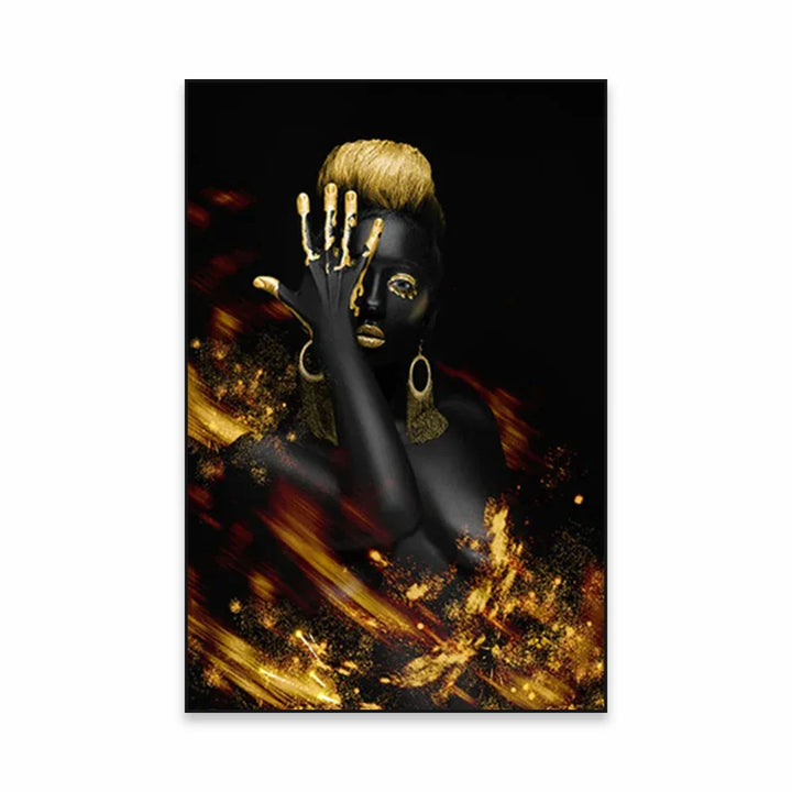 Golden Girl Fashion Wall Art Fine Art Canvas Prints Modern Abstract Portrait Pictures For Living Room Bedroom Boutique Salon Art Decor | Bowlift