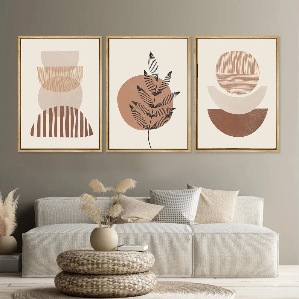 Set of 3Pcs Modern Abstract Bohemian Minimalist Geometric Wall Art Fine Art Canvas Prints Posters Pictures For Living Room Decor | Bowlift