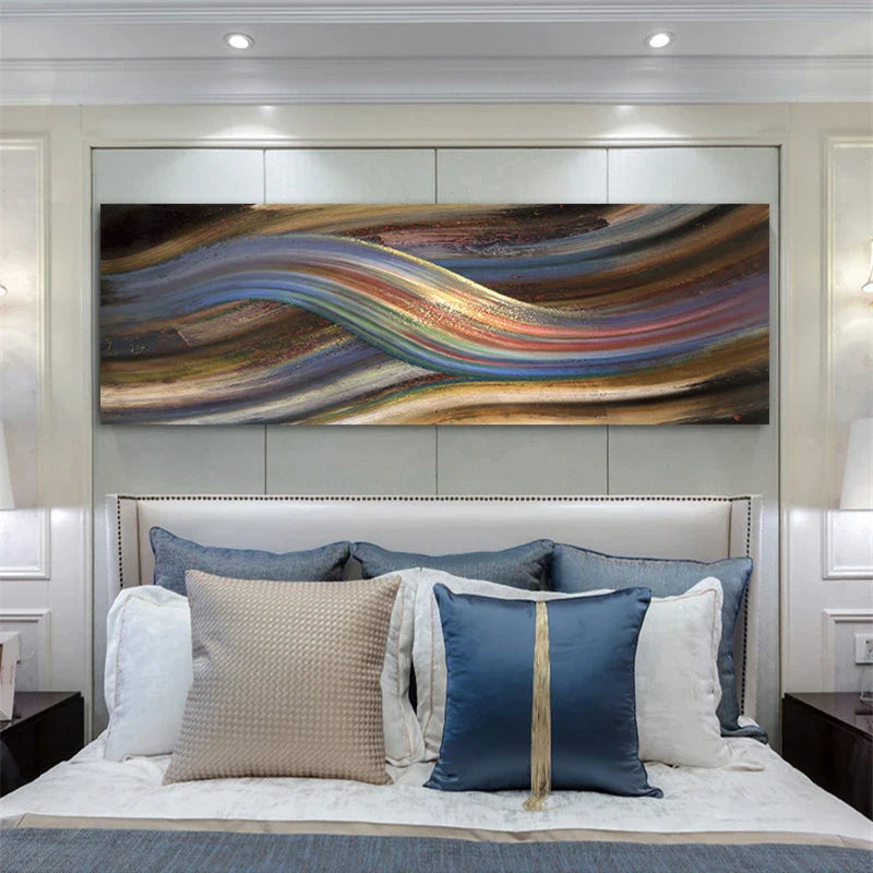 Flowing Rainbow Abstract Wall Art Fine Art Canvas Print Wide Format Modern Colors Pictures For Above The Bed or Above The Living Room Sofa | Bowlift