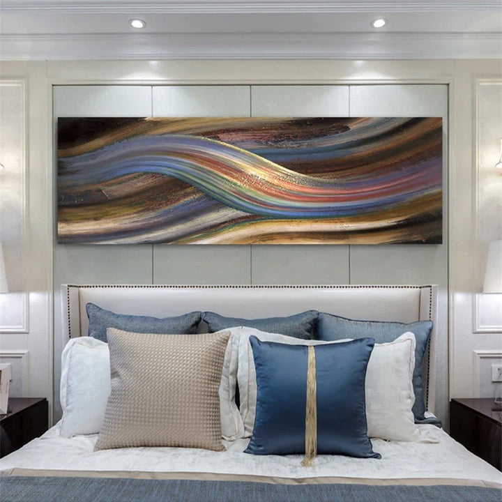 Flowing Rainbow Abstract Wall Art Fine Art Canvas Print Wide Format Modern Colors Pictures For Above The Bed or Above The Living Room Sofa | Bowlift