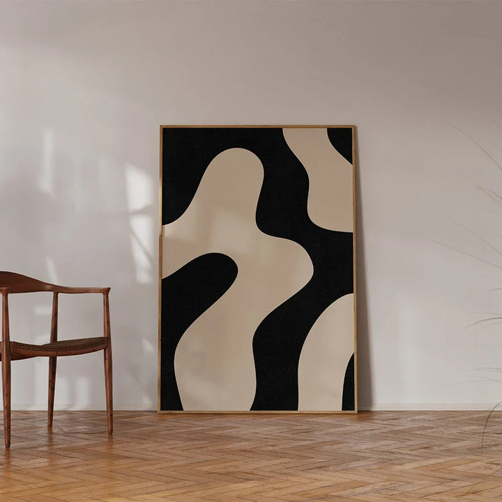 Modern Abstract Shapely Black Minimalist Wall Art Fine Art Canvas Prints Pictures For Modern Apartment Living Room Dining Room Art Decor | Bowlift