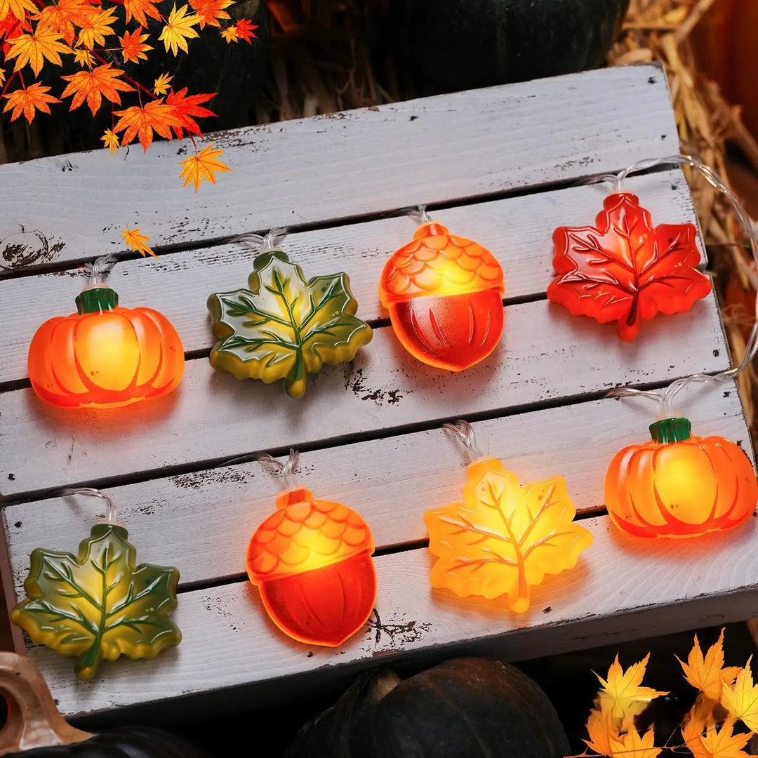 BowLift | GlowHarvest Halloween String Lights | LED Pumpkin & Maple Leaves | 1.5m / 3m | Warm White