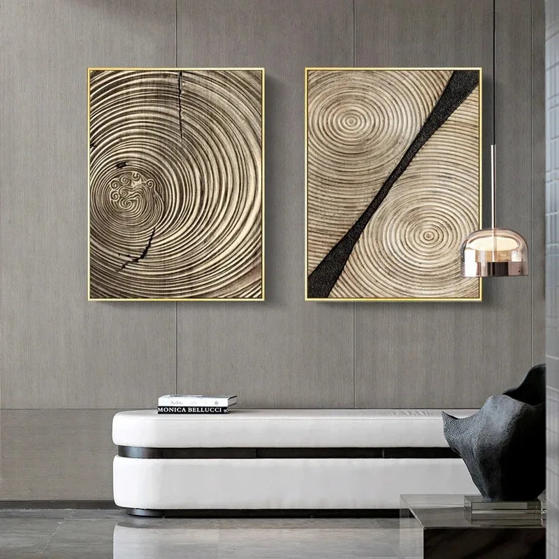 Natural Abstract Wood Tree Rings Wall Art Fine Art Canvas Prints Pictures For Living Room Dining Room Home Office Art Decor | Bowlift