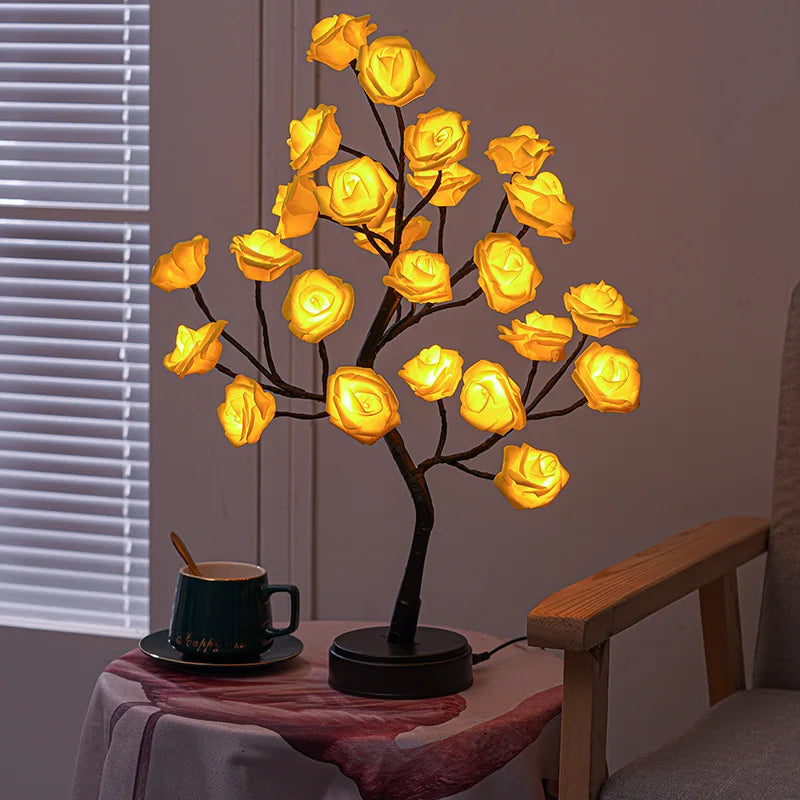 BowLift | RGB Rose Flower Tree Lights 24LED USB Battery Table Lamp Fairy Night Light Home Party Christmas Wedding Bedroom Decoration Gift