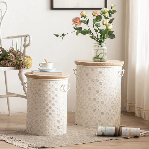 BowLift | French Side Table Made of Iron with Storage Bin Space-Saving Design