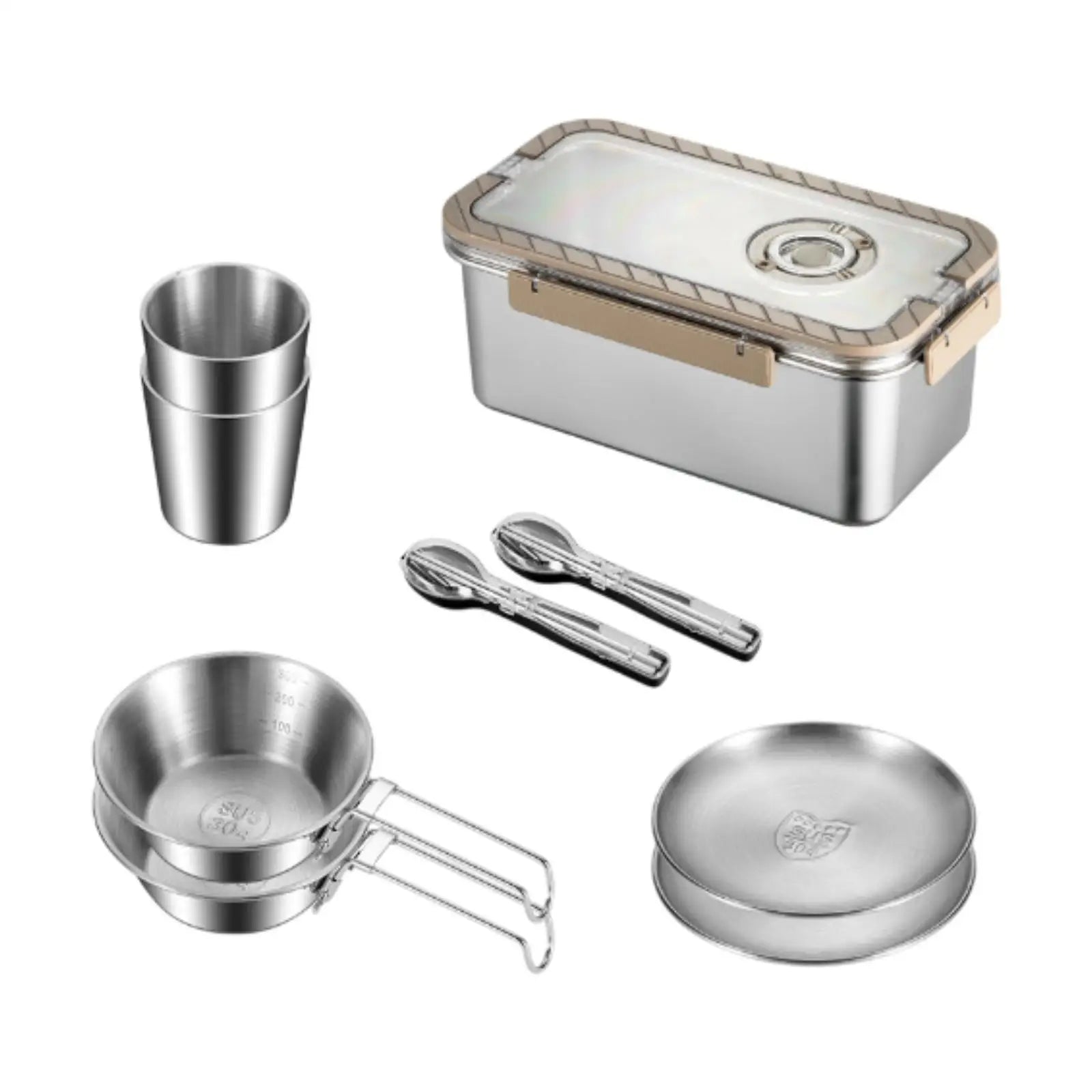BowLift | Camping Messware Kit Stainless Steel Dinnerware with Storage Box – CampSet