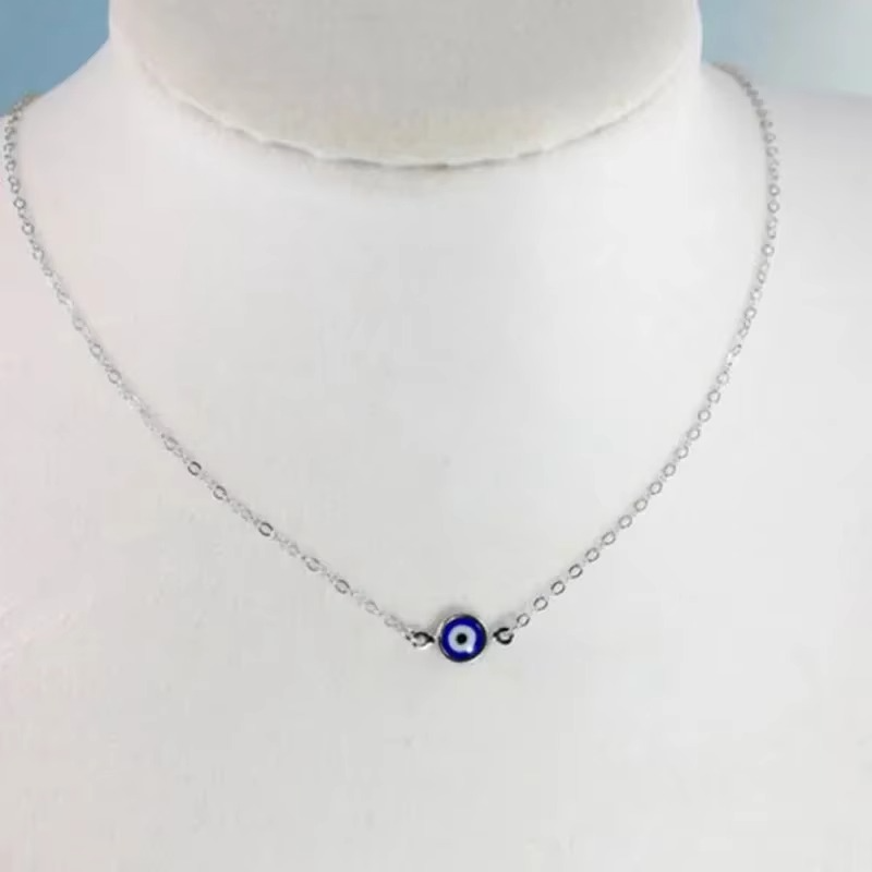 BowLift | Blue Evil Eye Clavicle Necklace in Stainless Steel