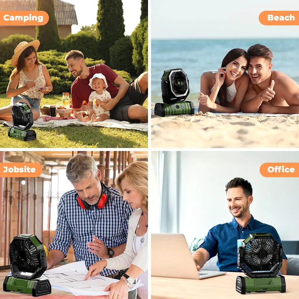 Camping Fan with 20,000mAh Battery, LED Light & Remote Control – AirMate | Bowlift