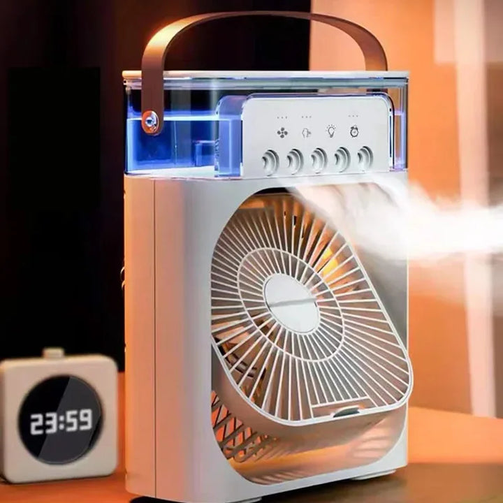 Portable USB Electric Fan with LED Night Light and Water Mist - 3-in-1 Air Humidifier for Home | Bowlift