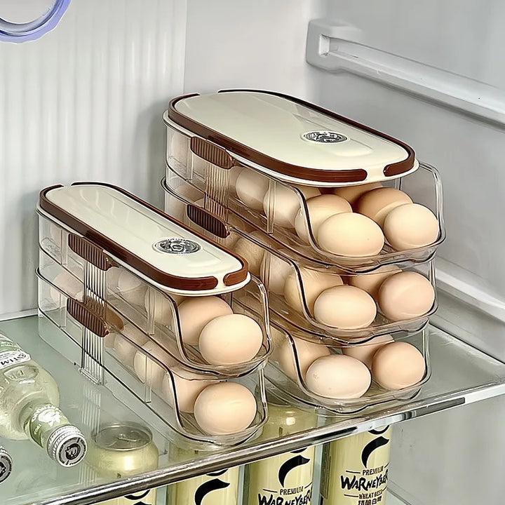 BowLift | RollEgg Max | Automatic Egg Holder for the Refrigerator | Stackable Egg Organizer Made of Clear Plastic
