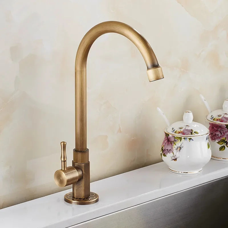 BowLift | Swan Neck Kitchen Faucet - Timeless Antique Brass Kitchen Faucet with Swan Neck Design
