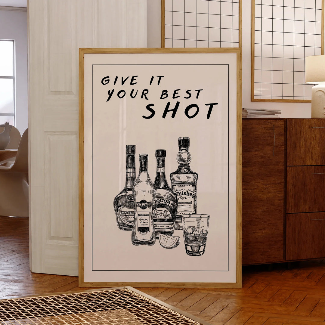 Give It Your Best Shot" Wall Art – Bold & Playful Bar Decor | Bowlift