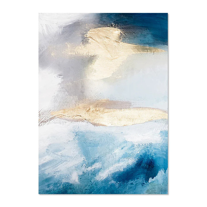 Serene Seascape Wall Art Abstract Ocean Waves With Golden Accents Fine Art Canvas Prints Pictures For Living Room Bedroom Nordic Home Decor | Bowlift