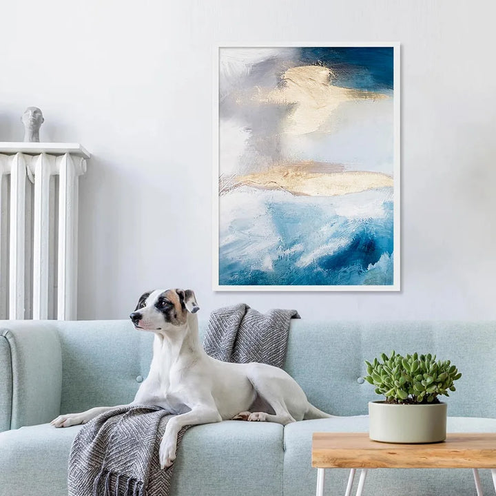 Serene Seascape Wall Art Abstract Ocean Waves With Golden Accents Fine Art Canvas Prints Pictures For Living Room Bedroom Nordic Home Decor | Bowlift