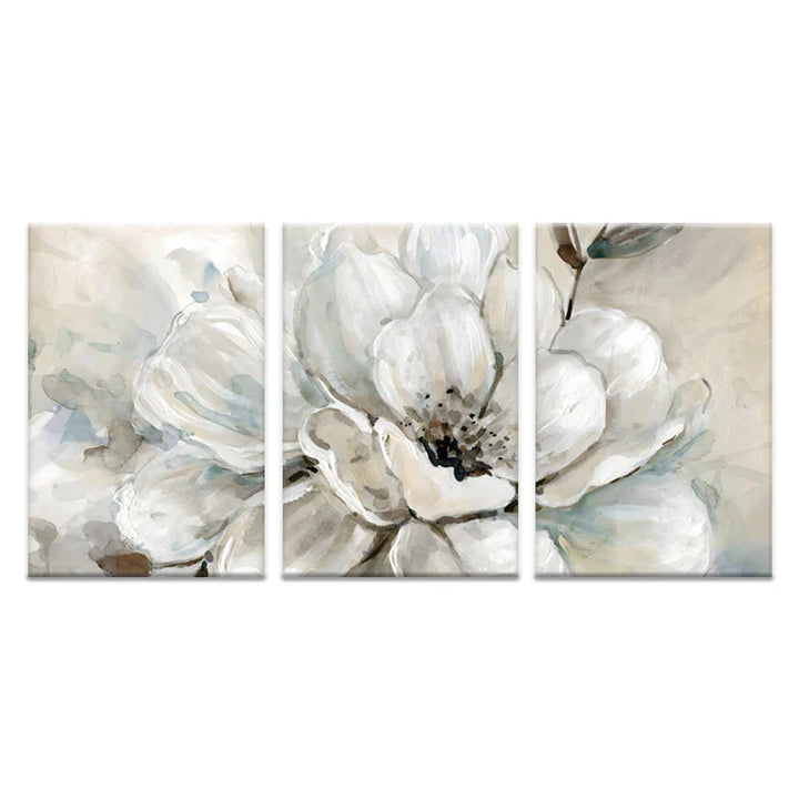 Big Beige White Floral Wall Art Fine Art Canvas Prints Modern Botanical Pictures For Living Room Dining Room Bedroom Art Decor | Bowlift