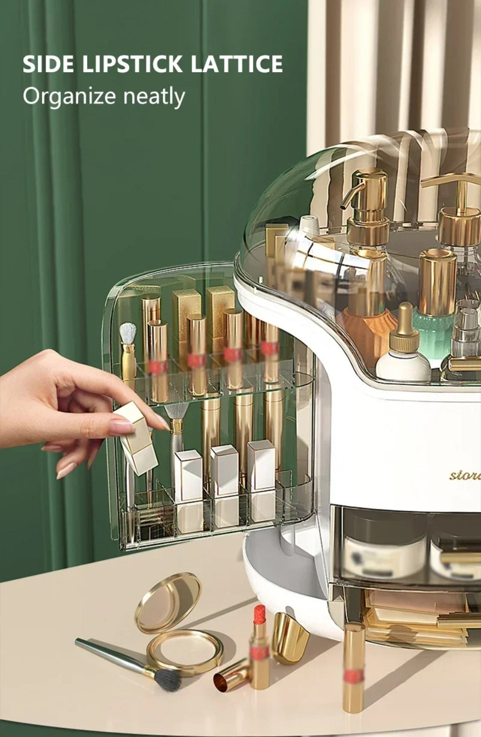 BowLift | Luxury Transparent Makeup Organizer with Sliding Doors and Drawers