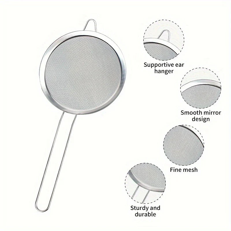 BowLift | Stainless Steel Kitchen Sieve Set ProSift MeshLine | 3-piece | Fine sieve for flour, juice, soy milk & pasta | 8/10/14 cm diameter