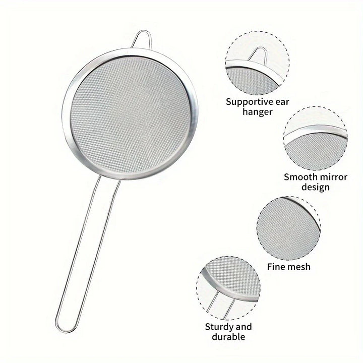 BowLift | Stainless Steel Kitchen Sieve Set ProSift MeshLine | 3-piece | Fine sieve for flour, juice, soy milk & pasta | 8/10/14 cm diameter