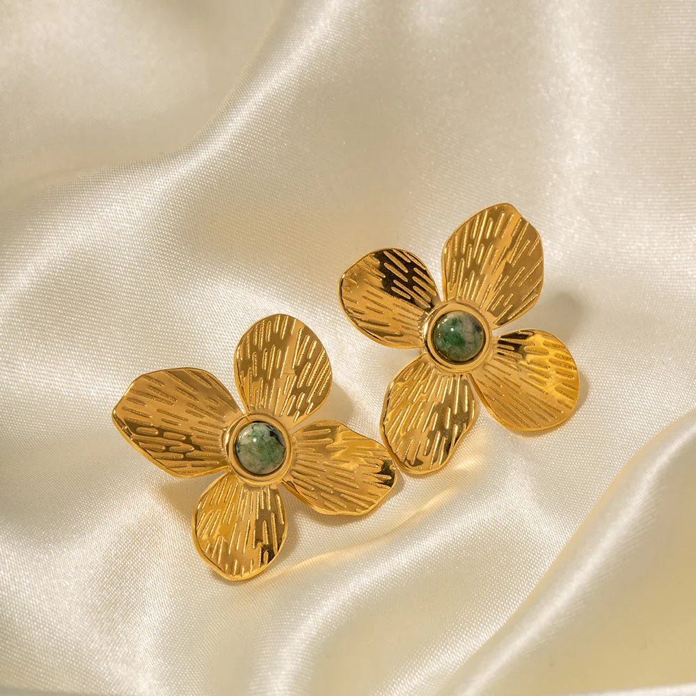 BowLift | 18k Green Stone Floral Stud Earrings