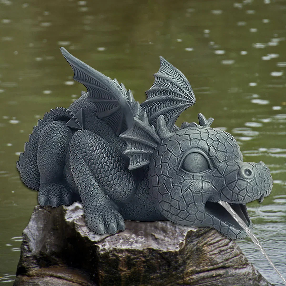 BowLift | Water spraying dragon statue made of resin Weatherproof Realistic water spray scenes resin garden decoration