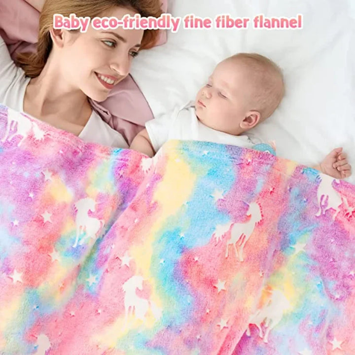 BowLift | StellaLumi | Glowing Unicorn Blanket | Cozy & Magical | Glow-in-the-Dark Stars & Hearts | Gift for Kids & Adults