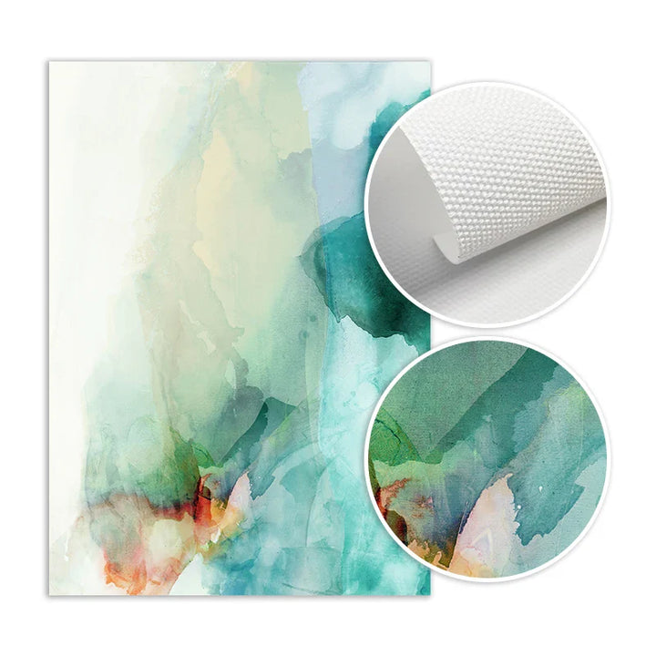 Ethereal Whispers Teal Emerald Aquamarine Abstract Wall Art Fine Art Canvas Prints Nordic Pictures For Modern Apartment Living Room Decor | Bowlift