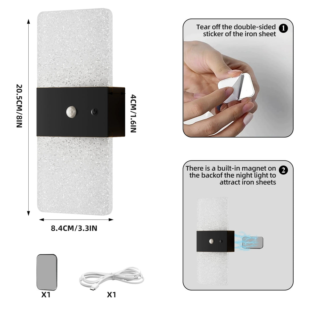 New LED Motion-Sensor Bedside Wall Lamp, Rechargeable, No-Wiring
