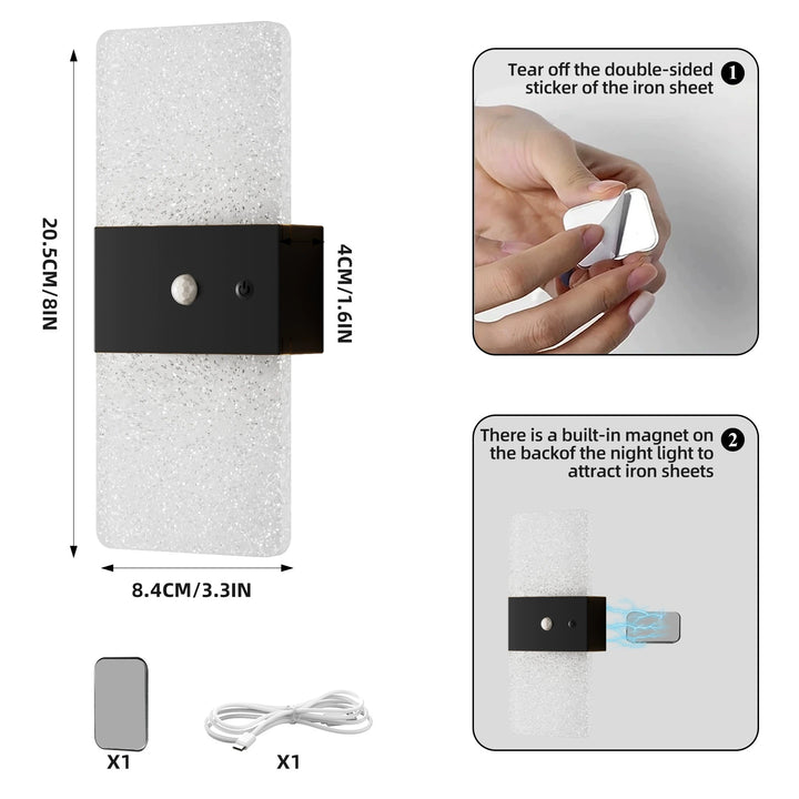 New LED Motion-Sensor Bedside Wall Lamp, Rechargeable, No-Wiring
