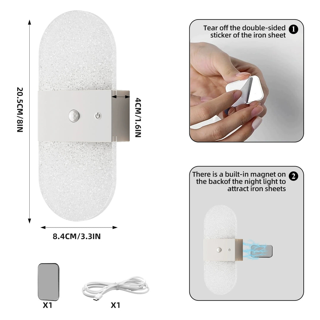 New LED Motion-Sensor Bedside Wall Lamp, Rechargeable, No-Wiring