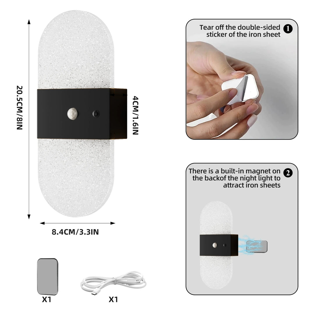 New LED Motion-Sensor Bedside Wall Lamp, Rechargeable, No-Wiring