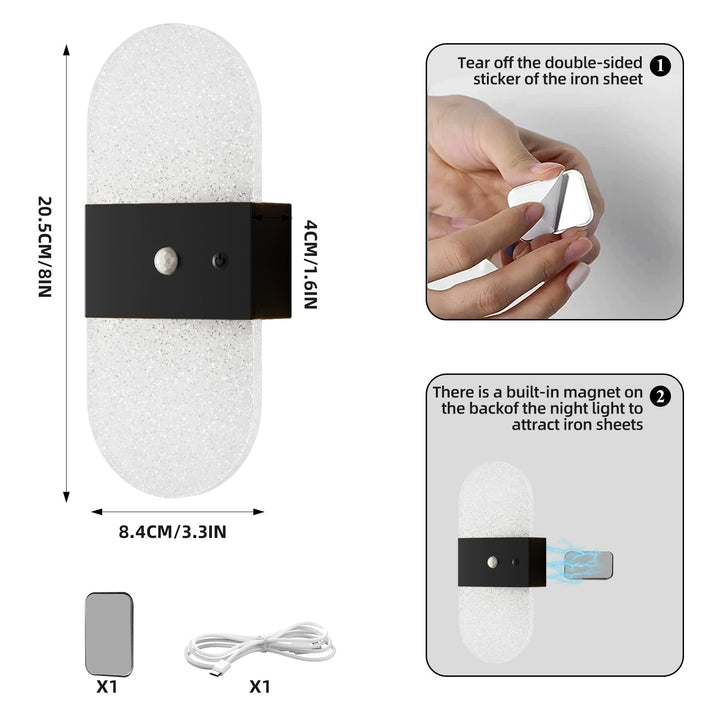 New LED Motion-Sensor Bedside Wall Lamp, Rechargeable, No-Wiring