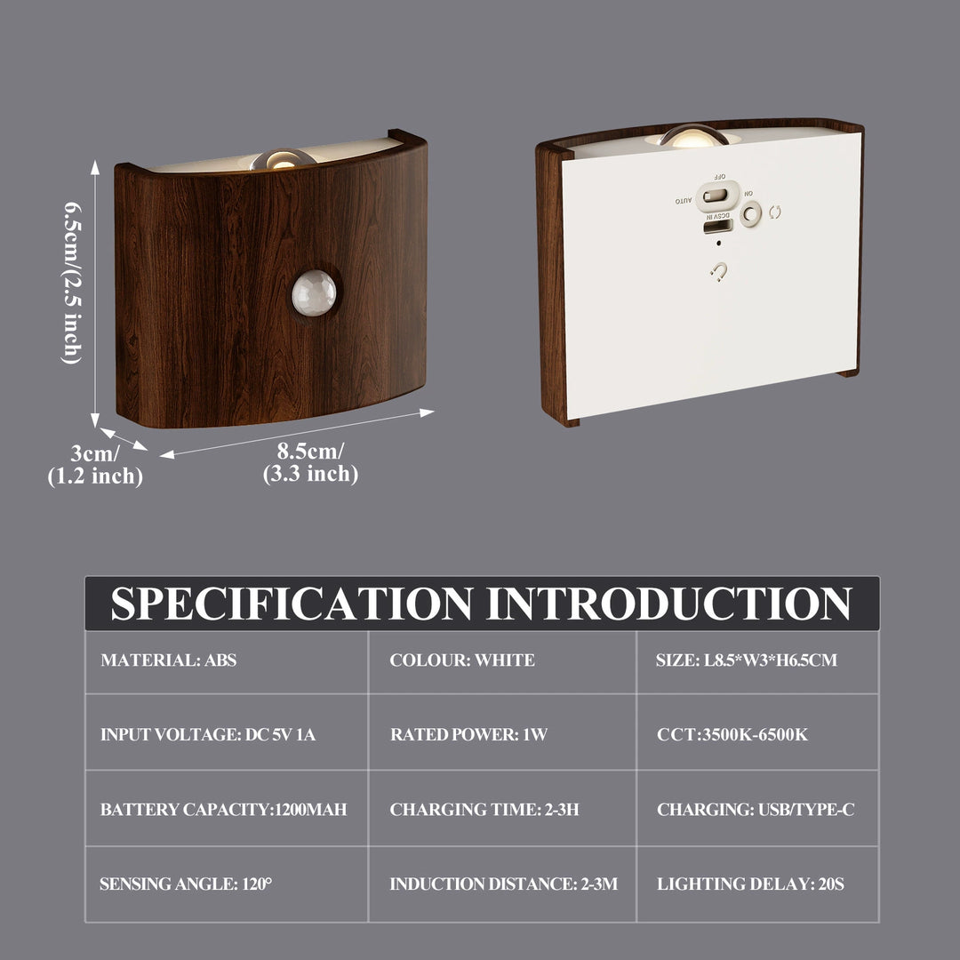 Rechargeable Wall Lamp Wireless Magnetic No-Drill Motion-Sensing Bedroom Bedside Stair Wall Lamp