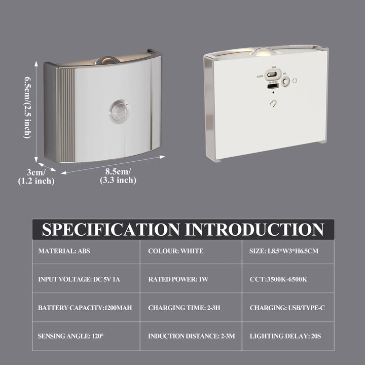 Rechargeable Wall Lamp Wireless Magnetic No-Drill Motion-Sensing Bedroom Bedside Stair Wall Lamp