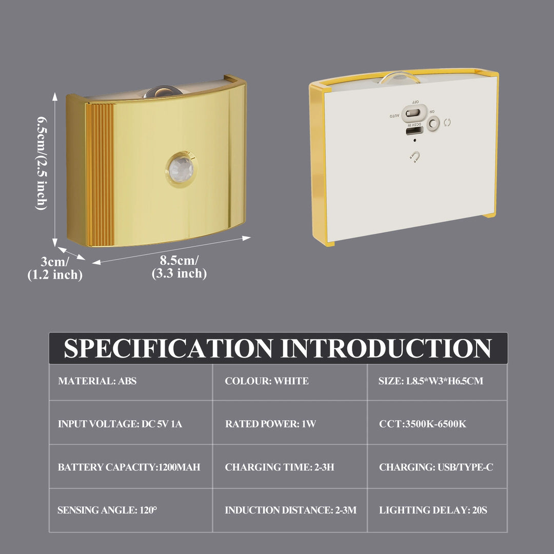 Rechargeable Wall Lamp Wireless Magnetic No-Drill Motion-Sensing Bedroom Bedside Stair Wall Lamp