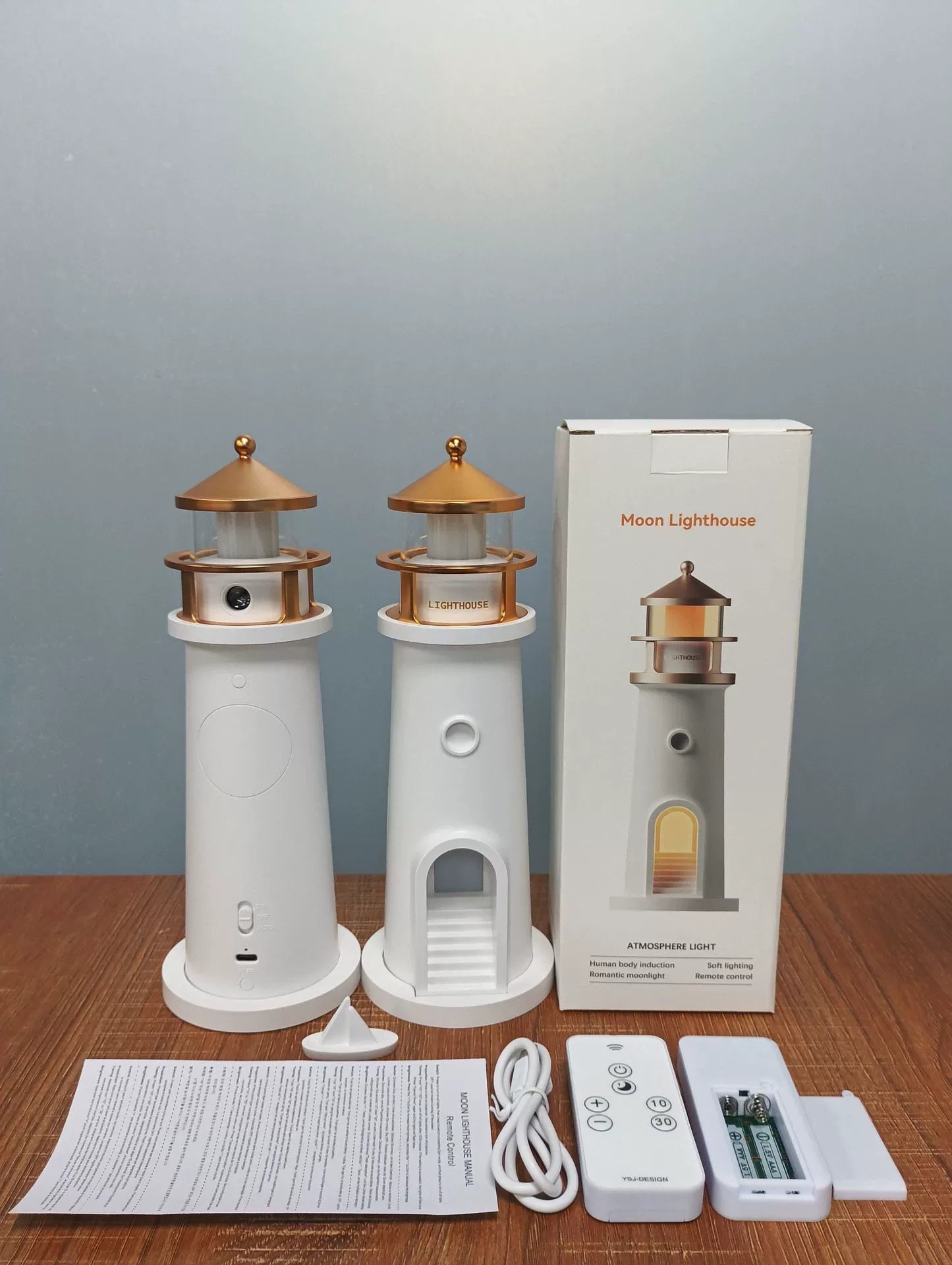 Moonlight Lighthouse Projection Lamp Ambient Night Light Bluetooth Speaker Remote Motion-Sensing Table Lamp