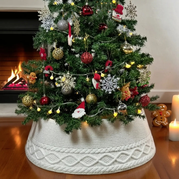 Luxury Knitted Christmas Tree Skirt – Cozy Apron Scene Decoration Base