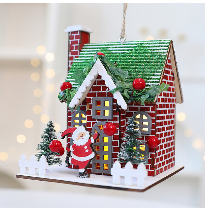 Miniature Wooden Christmas House Hanging Ornament
