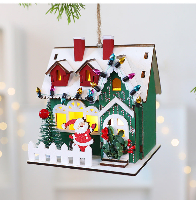 Miniature Wooden Christmas House Hanging Ornament