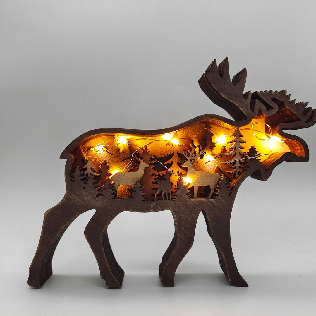 Wooden Woodland Elk Bear Christmas Ornament