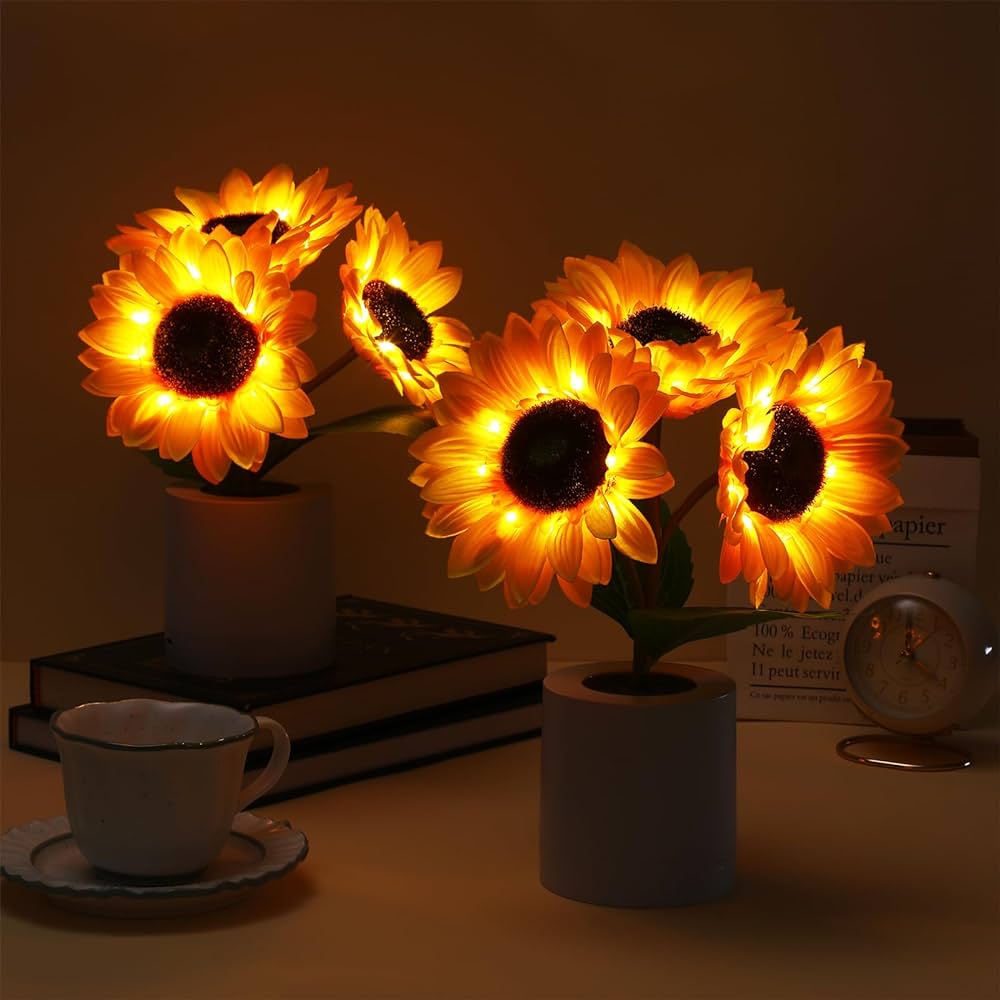 BowLift | LED Sunflower Table Lamp - Decorative Lighting Fixture for Home Decor & Nightstand Use