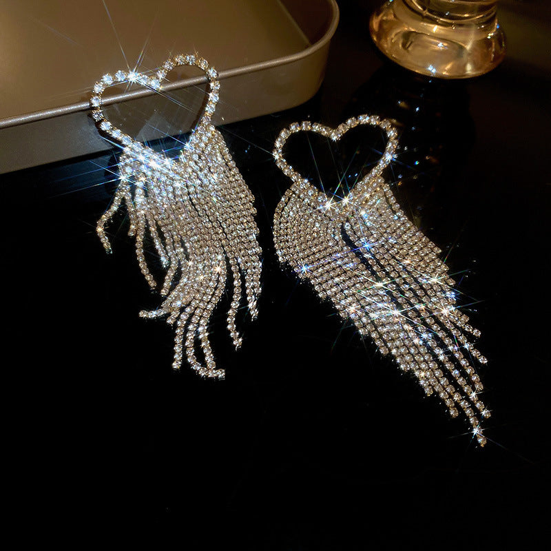 BowLift | Faux-Diamond-Studded Metal Long Tassel Earrings for Women