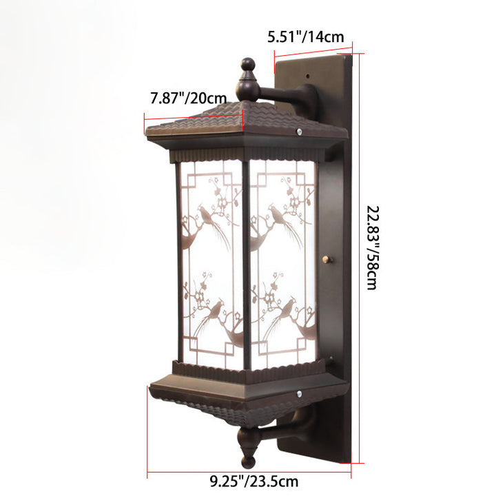 Traditional Chinese Rectangular Aluminum Glass Solar LED Wall Sconce Lamp For Garden | Bowlift