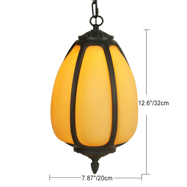 Traditional Chinese Waterproof Aluminum PC Dolomite Elliptical Pumpkin 1-Light Pendant Light For Ourdoor Patio | Bowlift