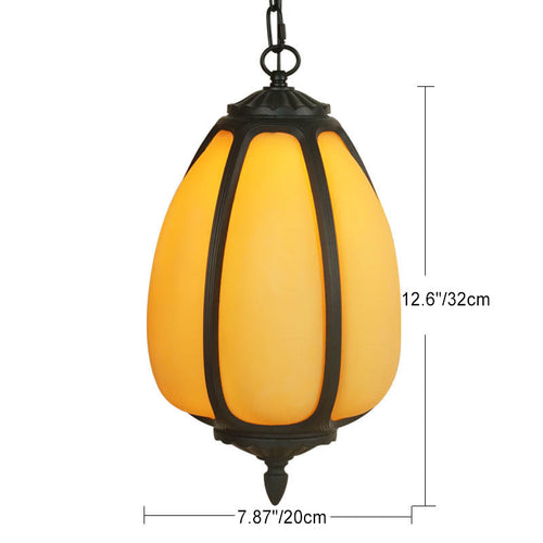 Traditional Chinese Waterproof Aluminum PC Dolomite Elliptical Pumpkin 1-Light Pendant Light For Ourdoor Patio | Bowlift