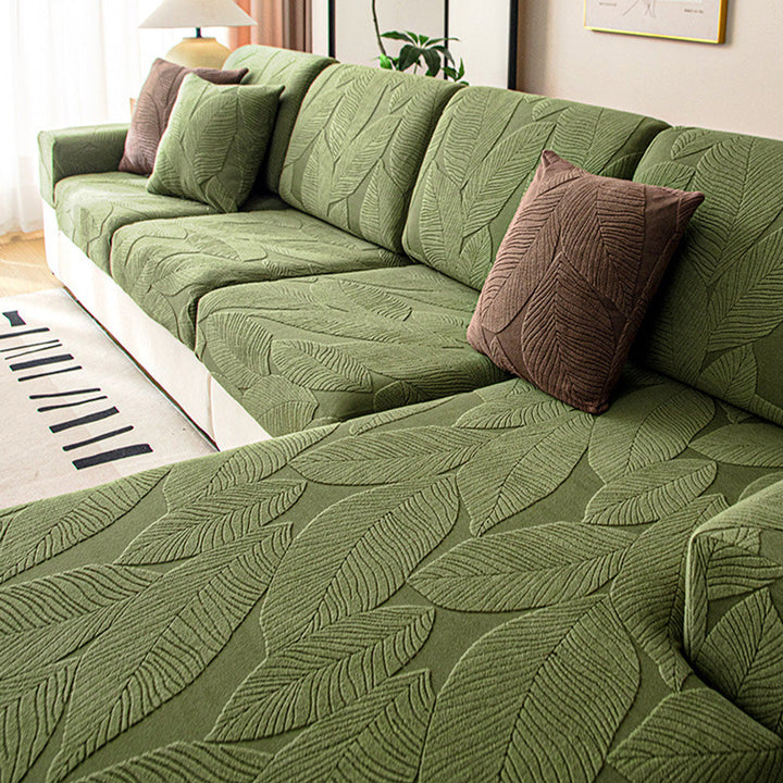 BowLift | Modern Leaf Jacquard Waterproof Anti-Scratch Stretch Full Cover Sofa Cover