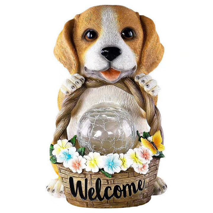 Solar Outdoor Puppy Welcome LED Garden Resin Landscape Light | Bowlift