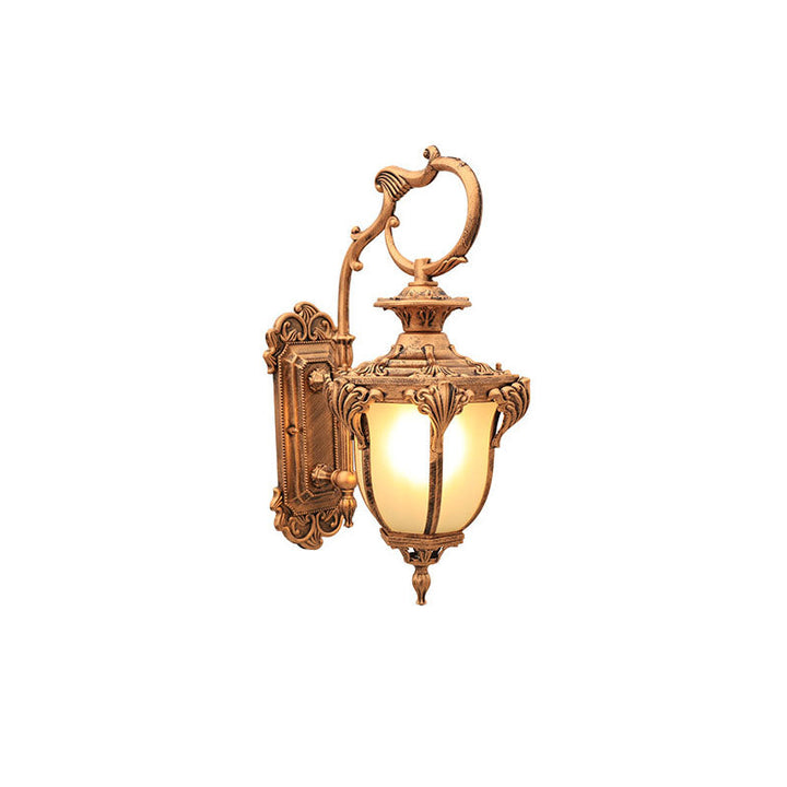 European Retro Aluminum Glass Carved Lantern 1-Light Outdoor Waterproof Wall Sconce Lamp | Bowlift