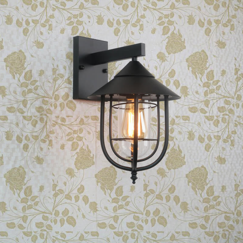 Vintage Industrial Iron Lantern Indoor Outdoor 1-Light Wall Sconce Lamp | Bowlift